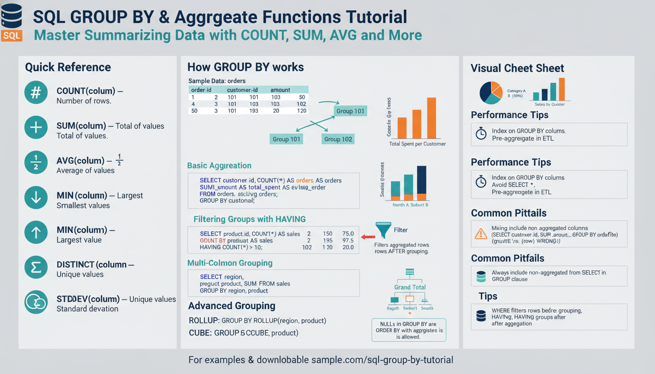 SQL GROUP BY & Aggregate Functions Tutorial — Master Summarizing Data with COUNT, SUM, AVG and More