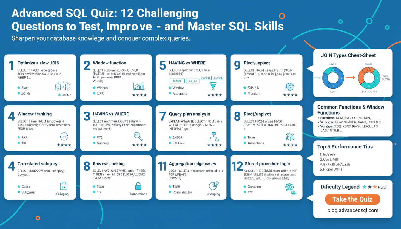 Advanced SQL Quiz: 12 Challenging Questions to Test, Improve, and Master Your SQL Skills