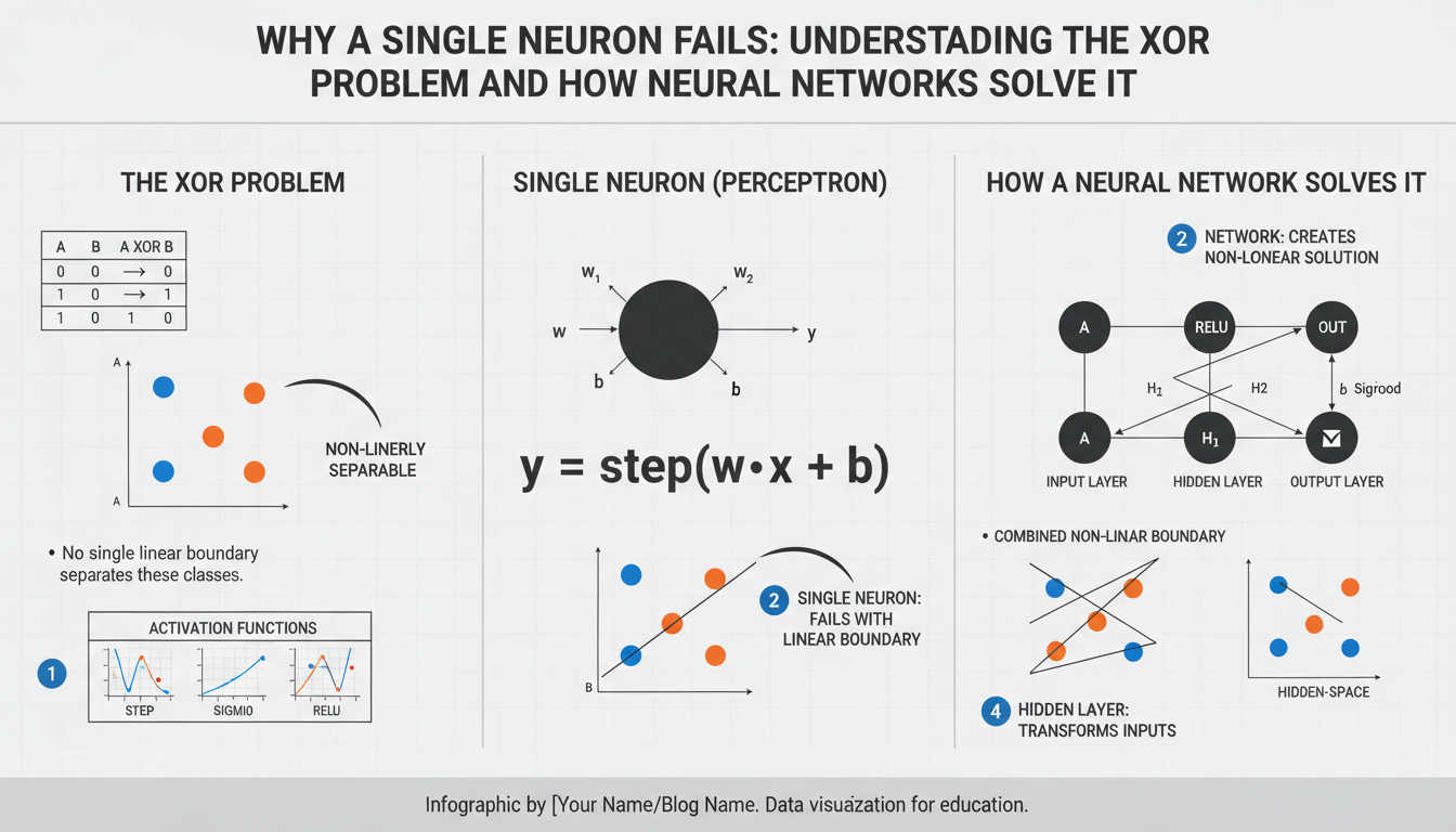 Why a Single Neuron Fails: Understanding the XOR Problem and How Neural Networks Solve It