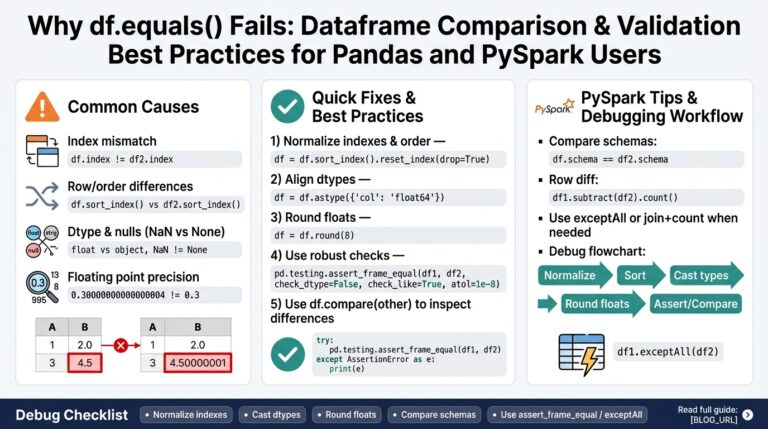 Why df.equals() Fails: Dataframe Comparison & Validation Best Practices for Pandas and PySpark Users