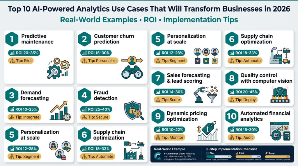 Top 10 AI-Powered Analytics Use Cases That Will Transform Businesses in 2026 — Real-World Examples, ROI, and Implementation Tips