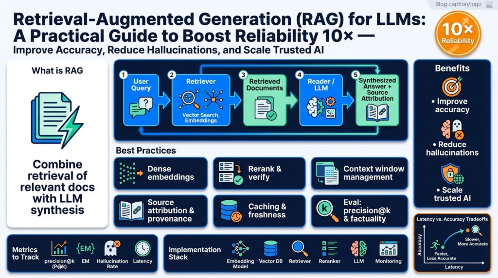 Retrieval-Augmented Generation (RAG) for LLMs: A Practical Guide to Boost Reliability 10× — Improve Accuracy, Reduce Hallucinations, and Scale Trusted AI