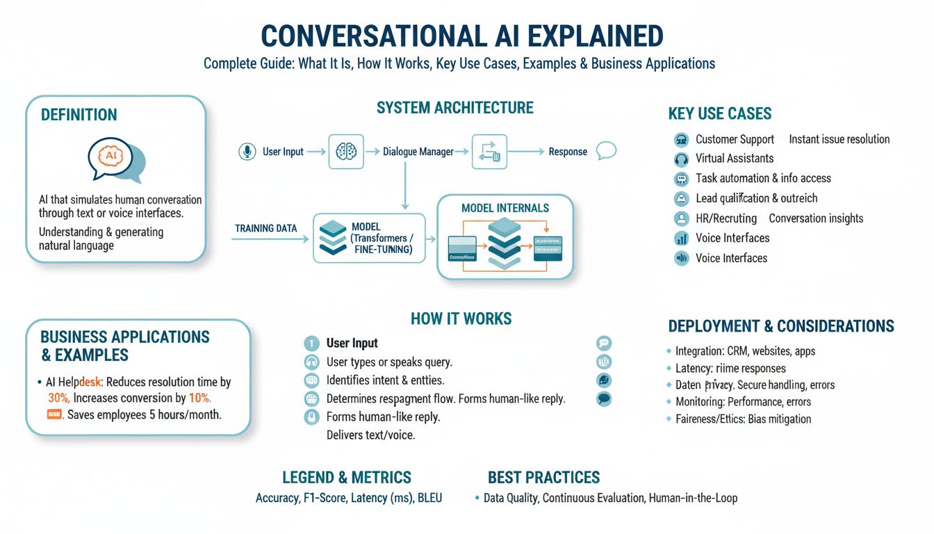 Conversational AI Explained — Complete Guide: What It Is, How It Works, Key Use Cases, Examples & Business Applications