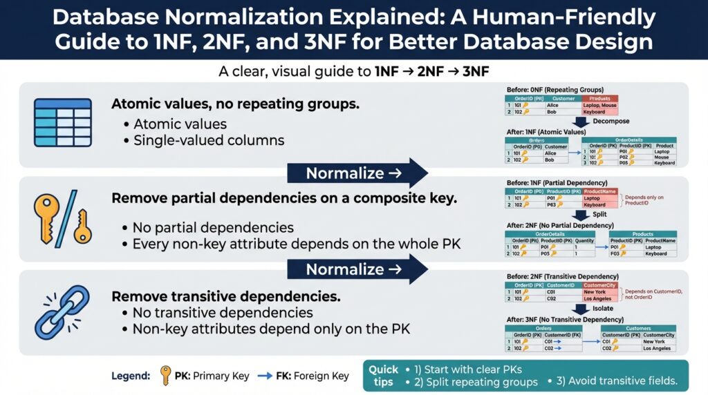 Database Normalization Explained: A Human-Friendly Guide to 1NF, 2NF, and 3NF for Better Database Design