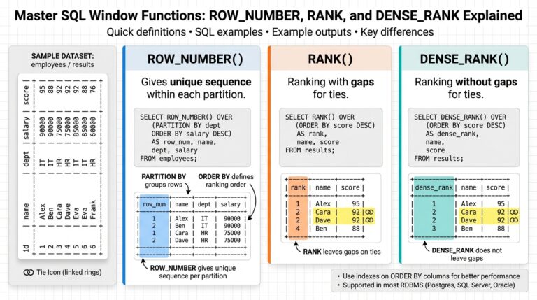 Master SQL Window Functions: ROW_NUMBER, RANK, and DENSE_RANK Explained