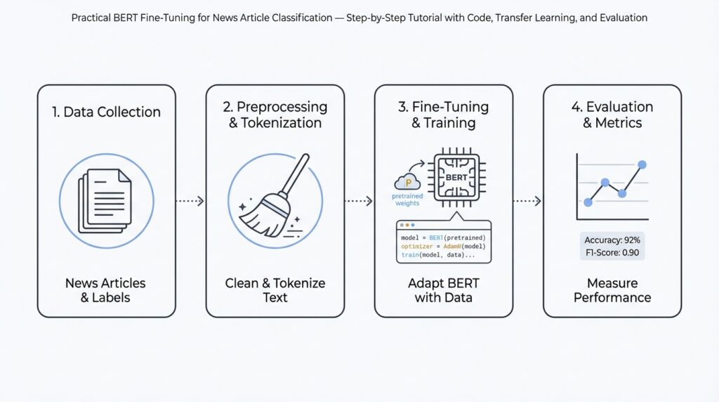 Practical BERT Fine-Tuning for News Article Classification — Step-by-Step Tutorial with Code, Transfer Learning, and Evaluation