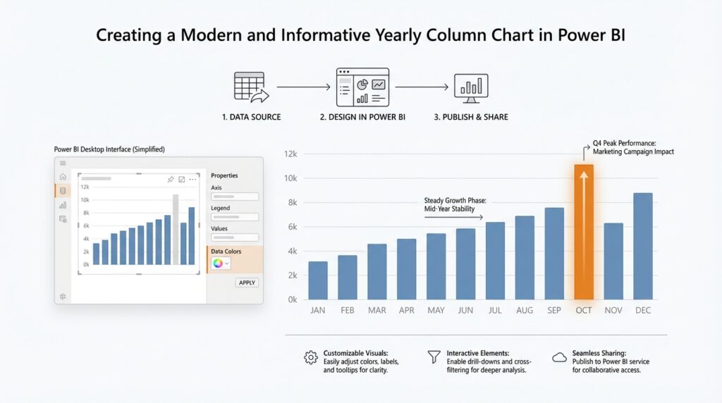 Creating a Modern and Informative Yearly Column Chart in Power BI