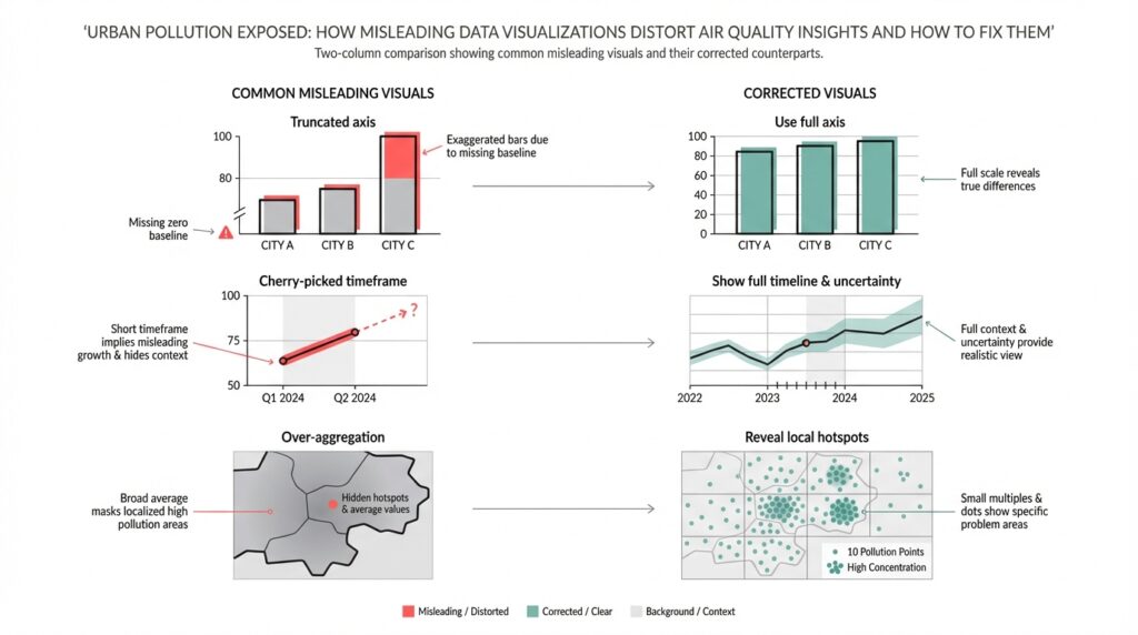 Urban Pollution Exposed: How Misleading Data Visualizations Distort Air Quality Insights and How to Fix Them