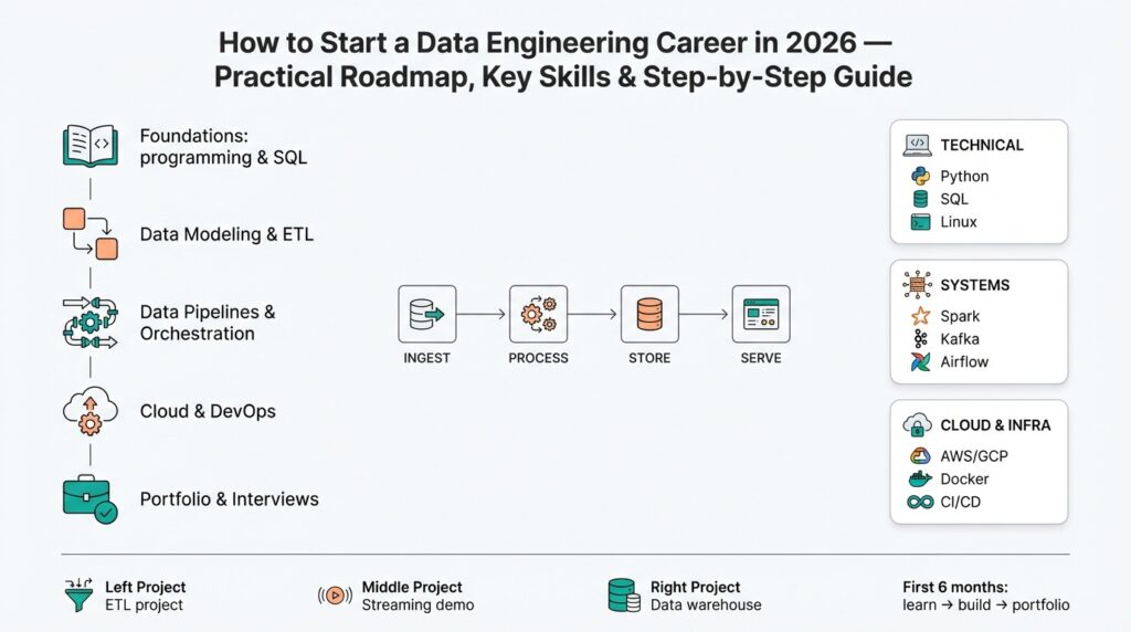How to Start a Data Engineering Career in 2026 — Practical Roadmap, Key Skills & Step-by-Step Guide