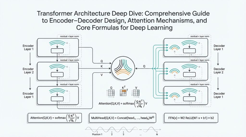 Transformer Architecture Deep Dive: Comprehensive Guide to Encoder–Decoder Design, Attention Mechanisms, and Core Formulas for Deep Learning