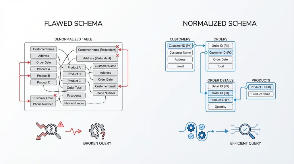 Database Design Mistakes That Break Queries: How Normalization Fixes Common Schema Issues