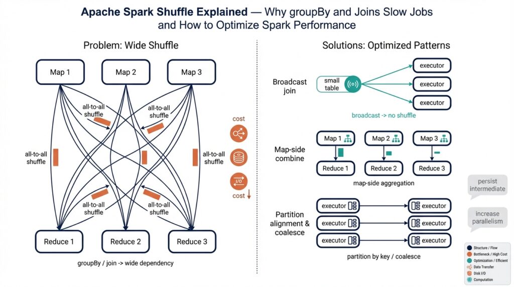 Apache Spark Shuffle Explained — Why groupBy and Joins Slow Jobs and How to Optimize Spark Performance