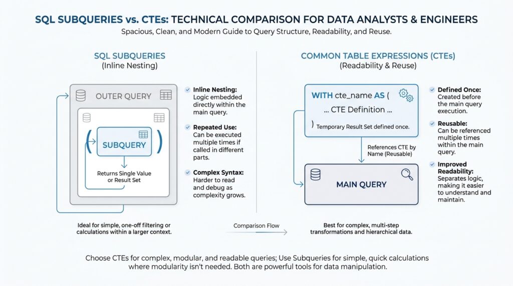 SQL Subqueries vs CTEs: A Practical Guide for Data Analysts and Engineers