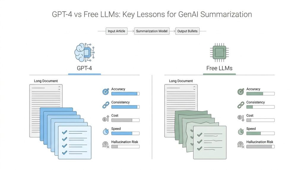 GPT-4 vs Free LLMs: Key Lessons for GenAI Summarization
