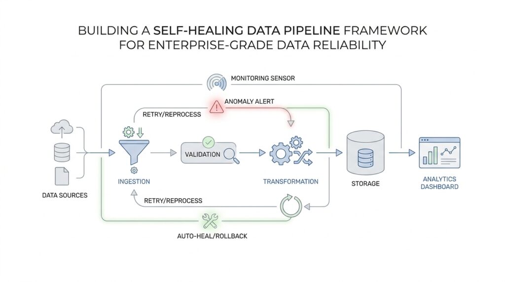 Building a Self-Healing Data Pipeline Framework for Enterprise-Grade Data Reliability