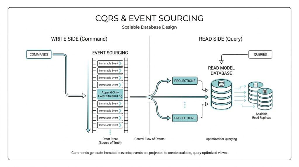 CQRS and Event Sourcing Architecture for Scalable Database Design